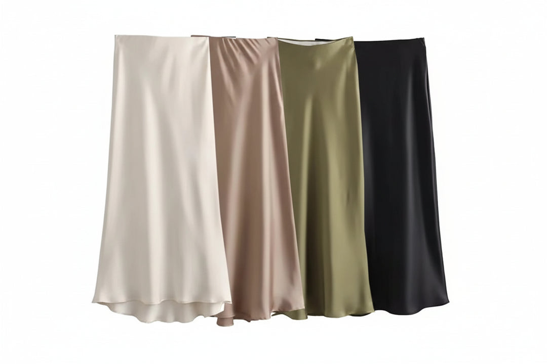 Women’s Satin High Waist Midi Skirt – Elegant Summer Office Skirt-HighTouch