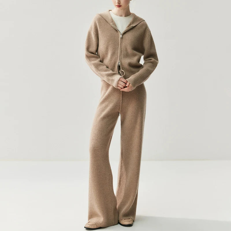 Women’s Cashmere Knitted Hooded Set