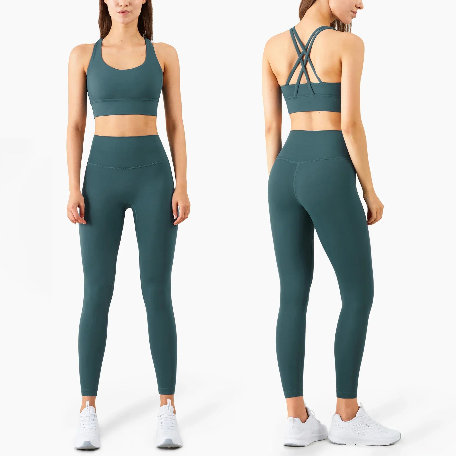 Summer New 2 Piece Yoga Clothes Women's Tracksuit Athletic Cross Back Nylon Yoga Top Women Sports Bra Leggings Pilates Fitness-HighTouch
