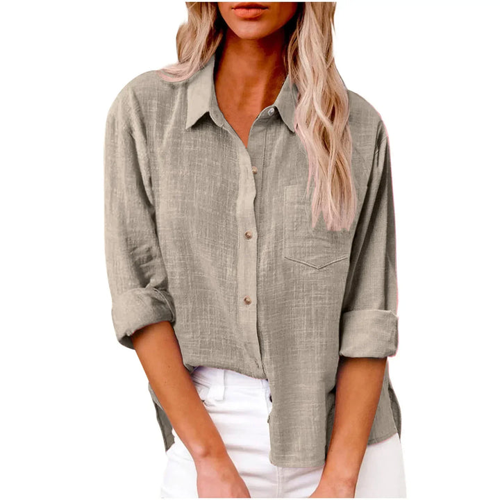 Women’s Long Sleeve Cotton-Linen Shirt-HighTouch