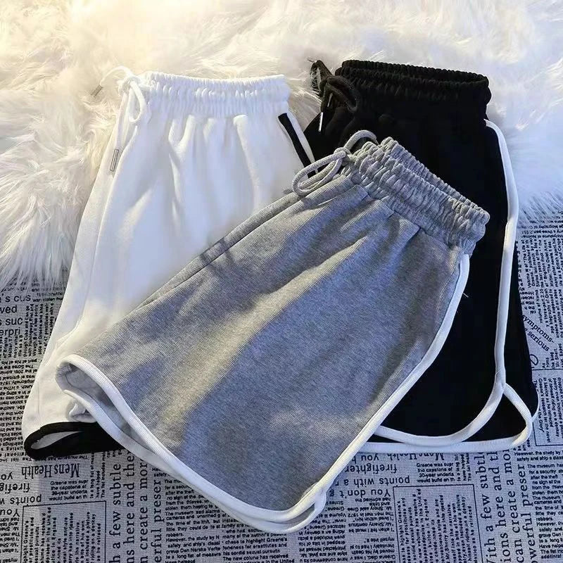 Korean-Style Striped Wide-Leg Sports Shorts – Loose for Summer