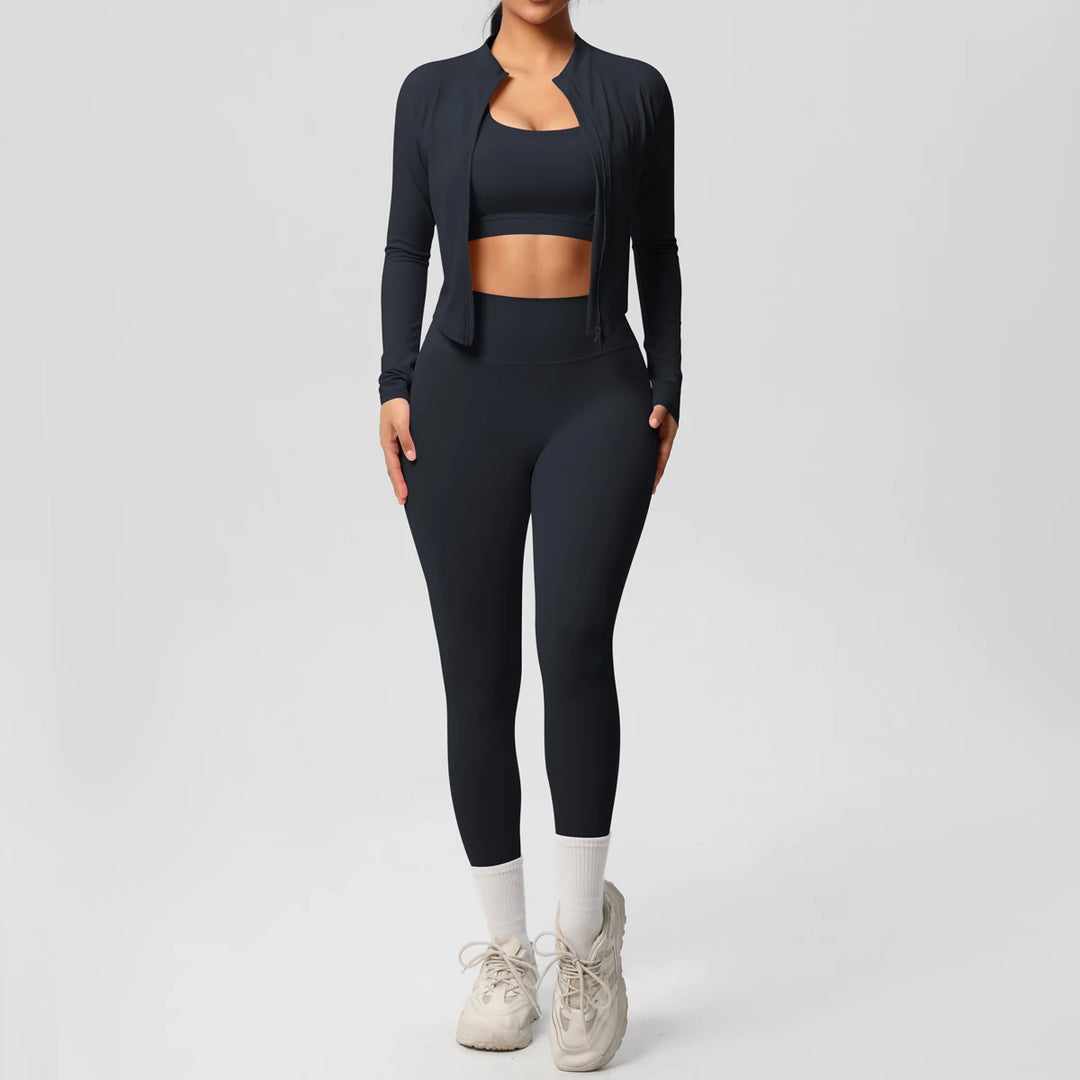 Women Gym Set 3 Piece Workout Outfit Fitness Activewear-HighTouch