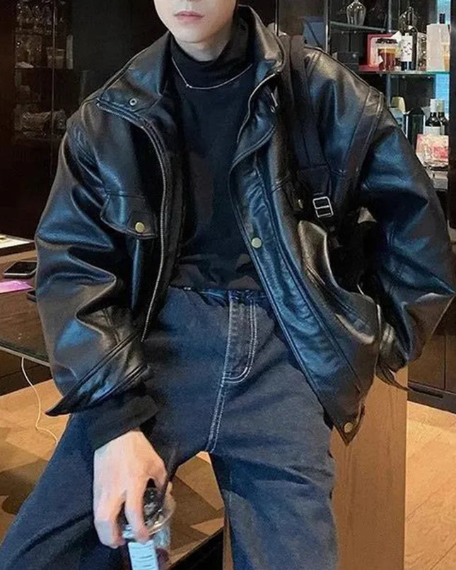 PU Slim Fit Motorcycle Jacket For Men