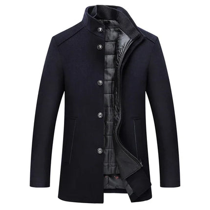 Slim Adjustable Vest Par­ka Men – Windproof Woolen Business Casual Coat