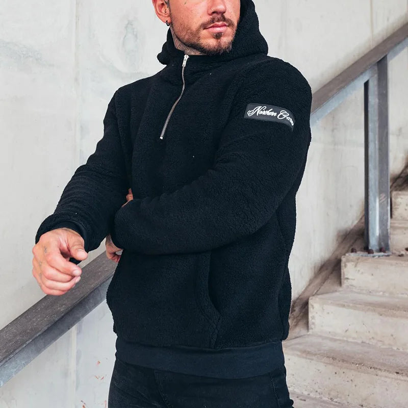 Solid Colour Zipped Fleece Hoodie Men