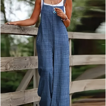 Women's Sleeveless Suspender Jumpsuit with Pockets – Loose Casual Wide-Leg Romper