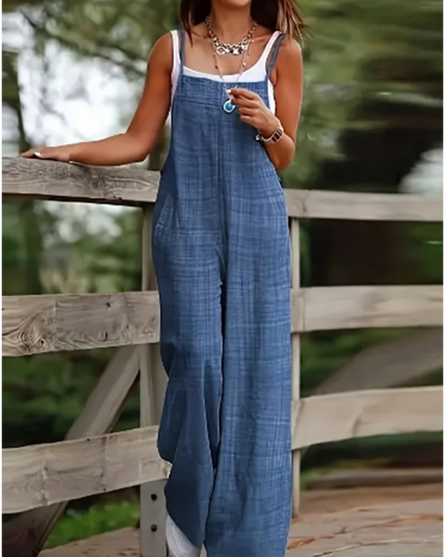 Women's Sleeveless Suspender Jumpsuit with Pockets – Loose Casual Wide-Leg Romper