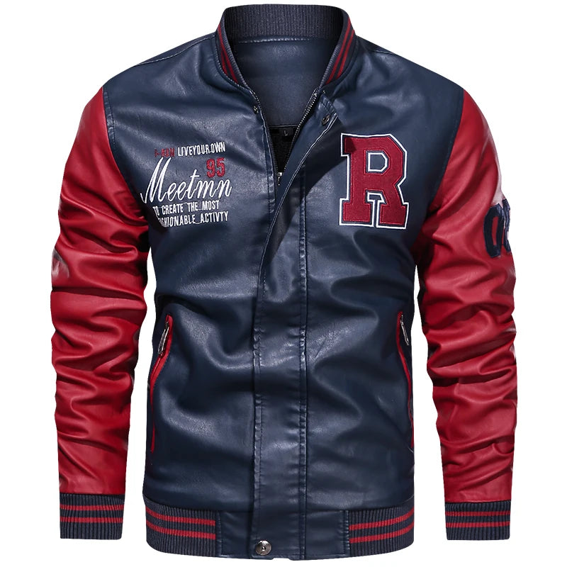 Premium Men’s Color‑Block PU Motorcycle / Pilot Jacket-HighTouch