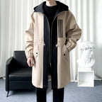 Colour-Blocked Hooded Overcoat Men's Jacket-HighTouch