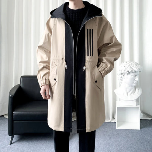 Colour-Blocked Hooded Overcoat Men's Jacket-HighTouch