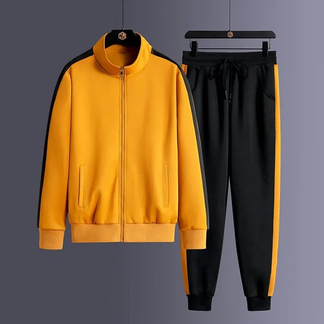Korean Style Tracksuit for Men – Striped Zip Jacket & Jogger Pants Set