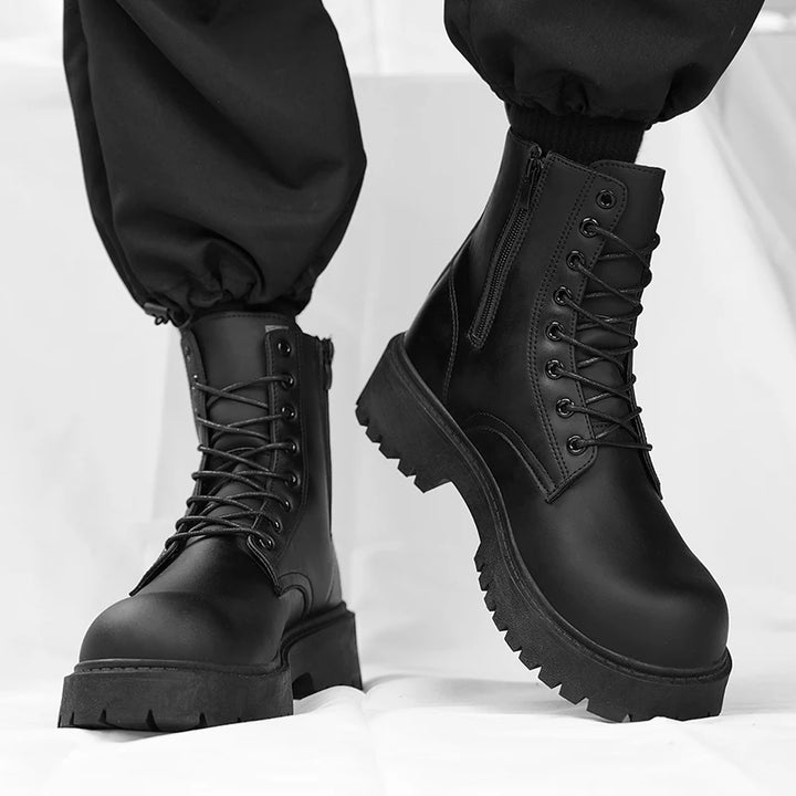 Unisex High-Top Thick-Sole Leather Boots-HighTouch
