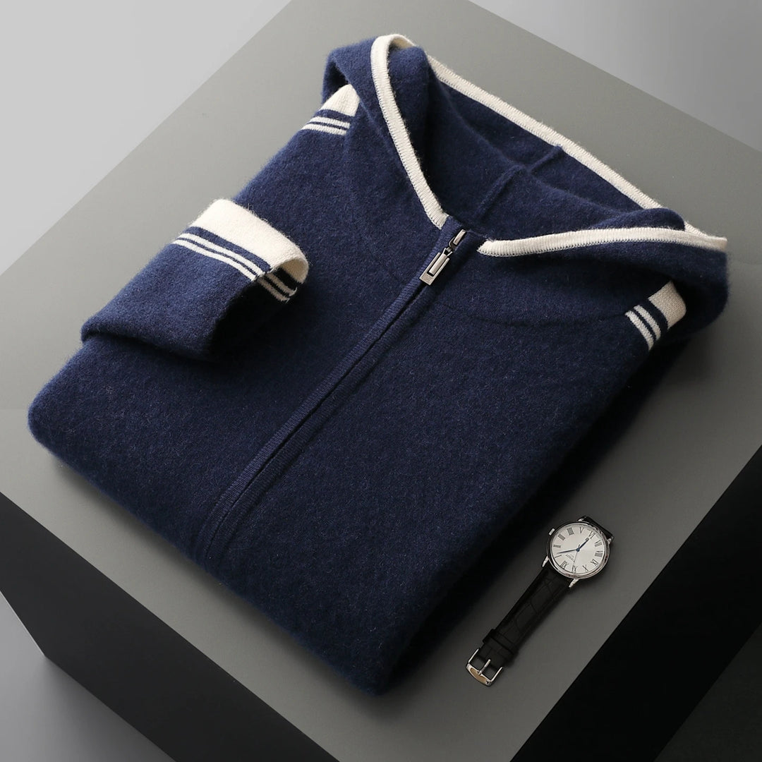 Men's Winter Merino Wool Knit Set Hooded Cardigan & Pants