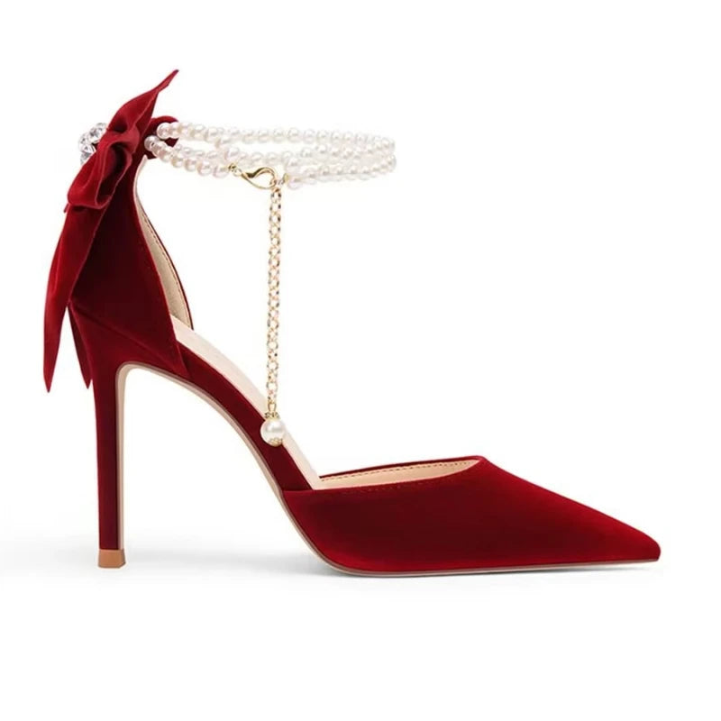 Luxury Butterfly Pearl Pointed Toe High Heel Pumps