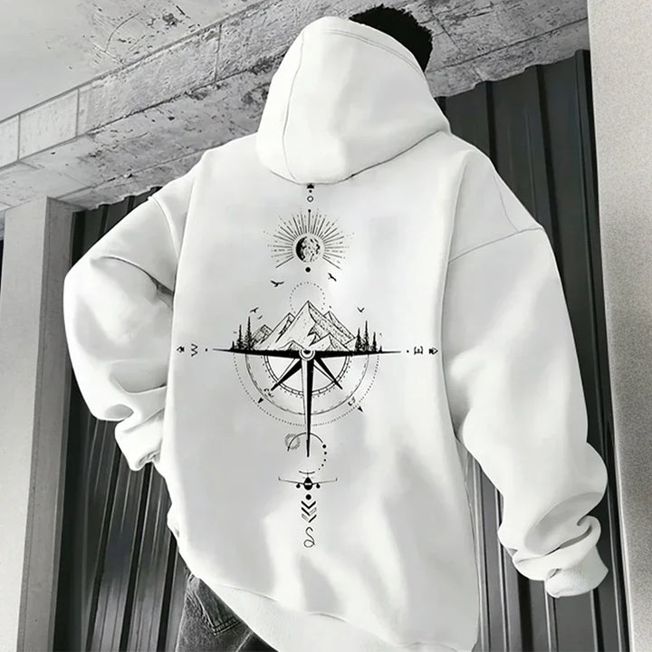 Men’s Vintage Compass Print Hoodie-HighTouch