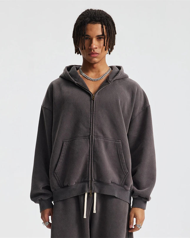 Unisex Heavy-Fleece Zip Hoodie 370 GSM | Retro Batik Wash