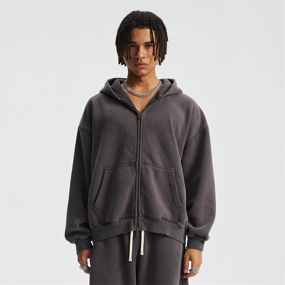 Unisex Heavy-Fleece Zip Hoodie 370 GSM | Retro Batik Wash