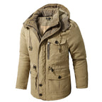 Men’s Hooded Fleece-Lined Cotton Parka – Thickened Mid-Length Winter Coat with Multi-Pockets-HighTouch