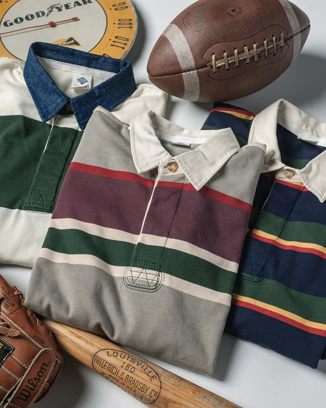 Vintage Campus Striped Button-Down Polo Tee – Ivy Prep Long Sleeve