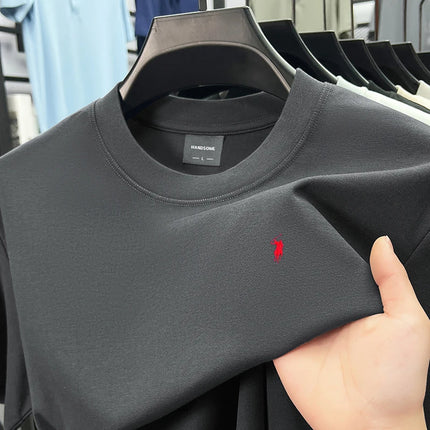 Premium Embroidered Cotton Crew-Neck Tee – High-End Casual Summer Style