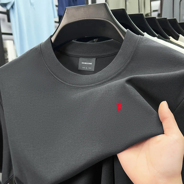 Premium Embroidered Cotton Crew-Neck Tee – High-End Casual Summer Style