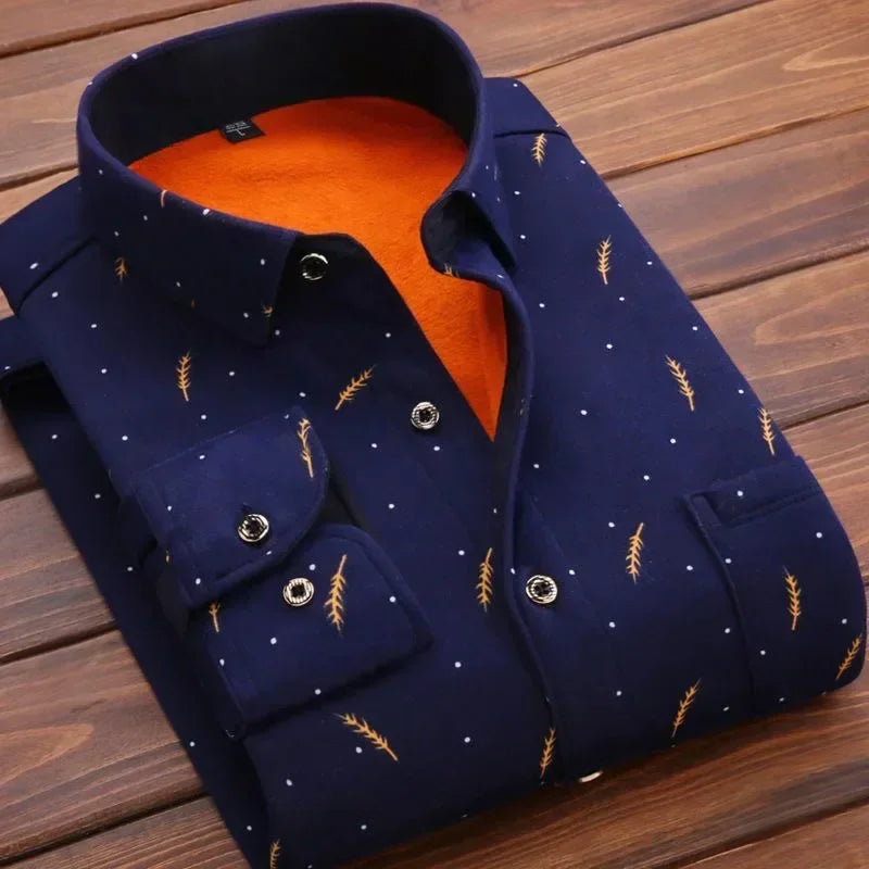 Men’s Winter Plaid Flannel Shirt – Fur Lined, Fleece‑Lined, Warm Casual Dress Shirt