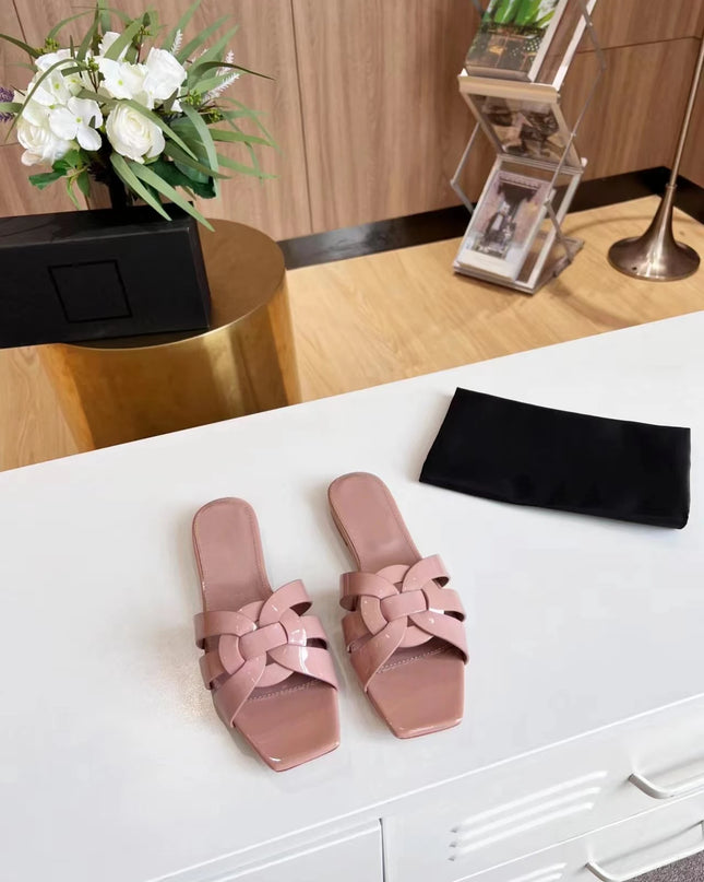 Genuine Leather Square Toe Summer Slides