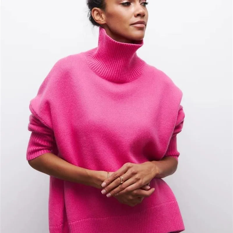Cozy High-Neck Oversized Knit Sweater – Soft & Trendy Winter Staple-HighTouch