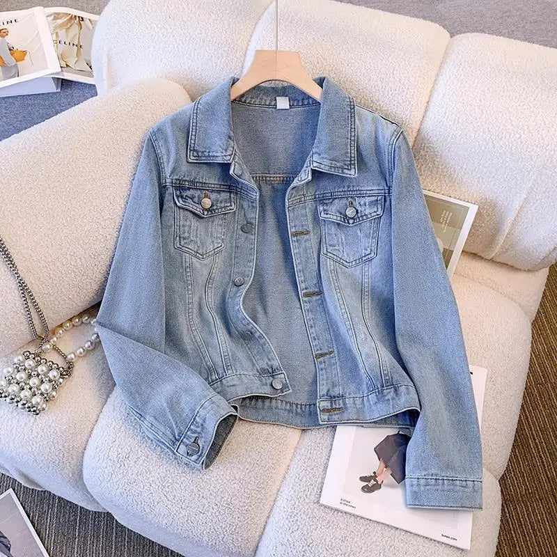 Denim Jacket For Women - Spring Autumn Korean Vintage Jean Coats.-HighTouch
