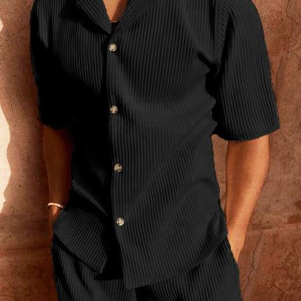 Men’s Corduroy Beach Casual Set – Short Sleeve Shirt & Shorts