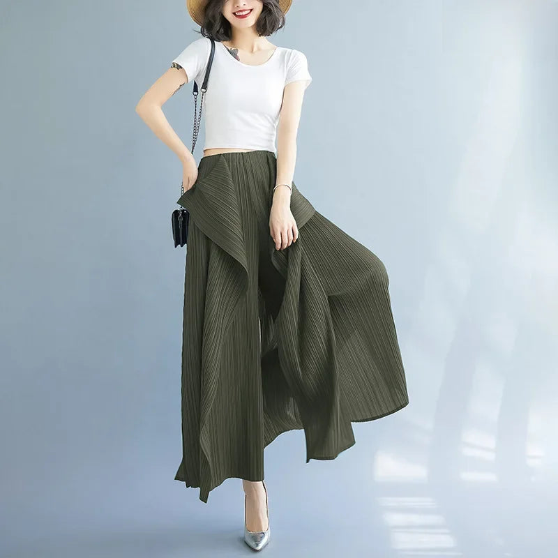 Tri-Crepe Pleated Slimming Mermaid Pants for Women Elegant & Trendy-HighTouch