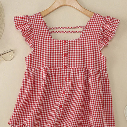 Plaid Ruffle Sleeveless Tunic – Women’s Summer Square Neck Camisole