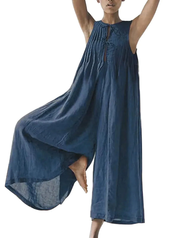 Oversized Chiffon Wide‑Leg Jumpsuit – Sleeveless V‑Neck Summer Romper