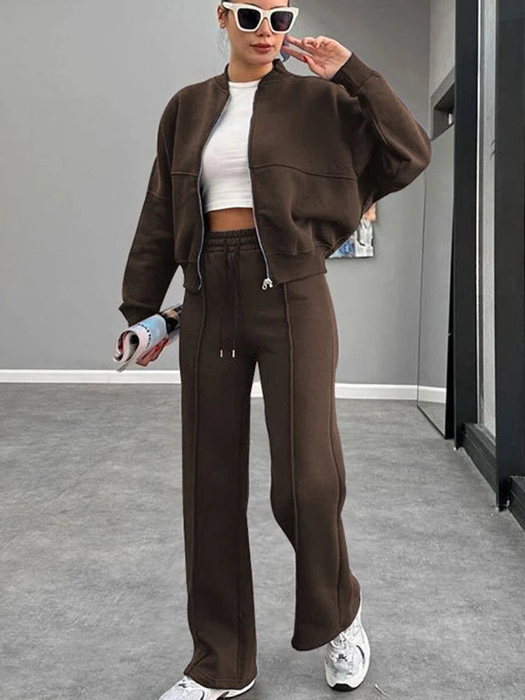 Women’s Matching Zipper Jacket & High-Waist Jogger Set