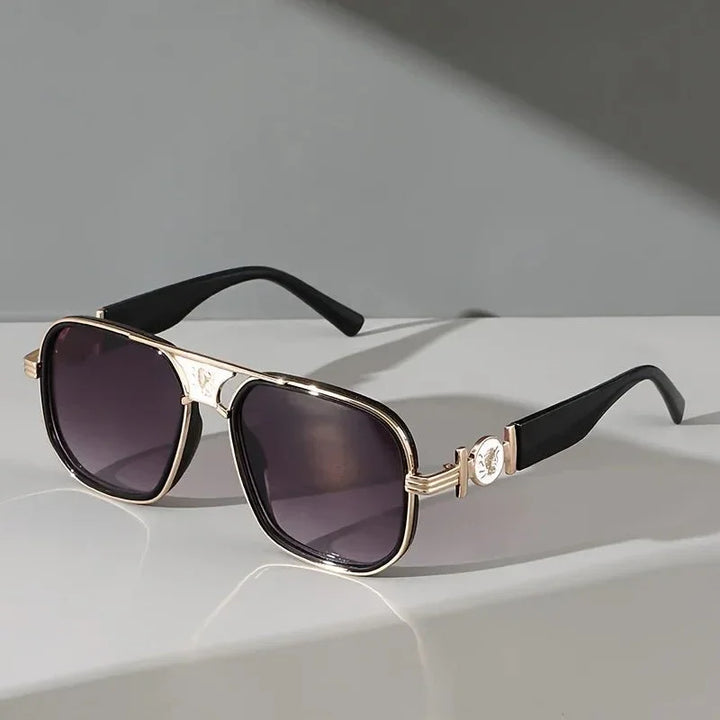 Unisex UV400 Square Sunglasses – Gold Detail
