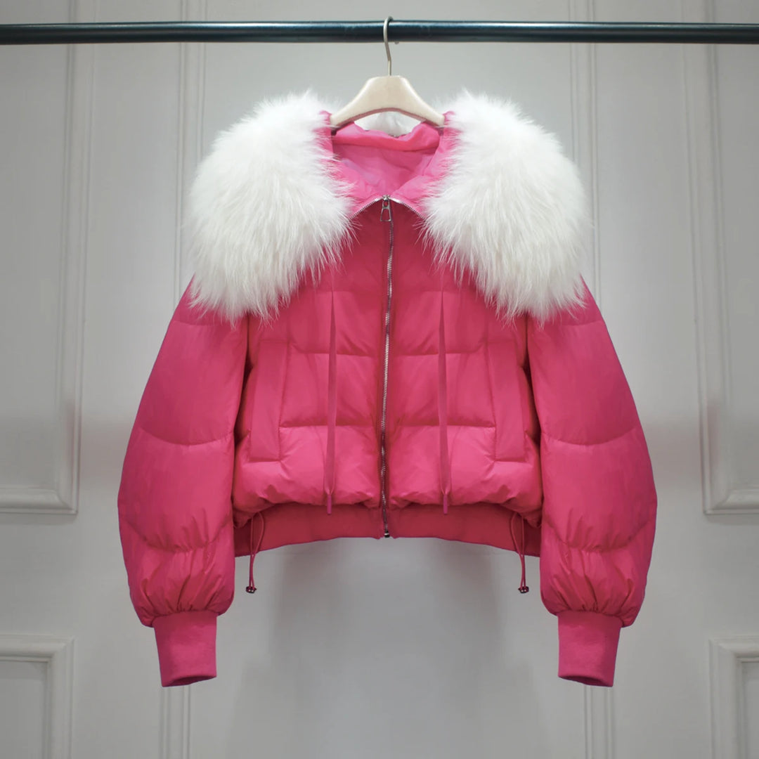 Short White Duck Down Parka Women-HighTouch