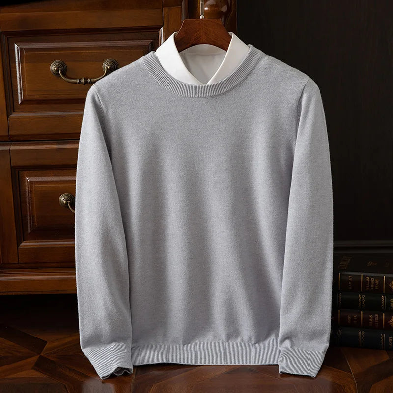 Men’s Merino Wool Sweater Premium Long Sleeve Knit Pullover-HighTouch