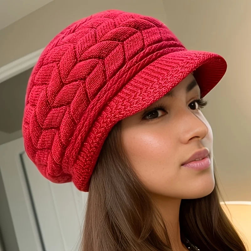 Women’s Retro Knit Winter Hat with Visor