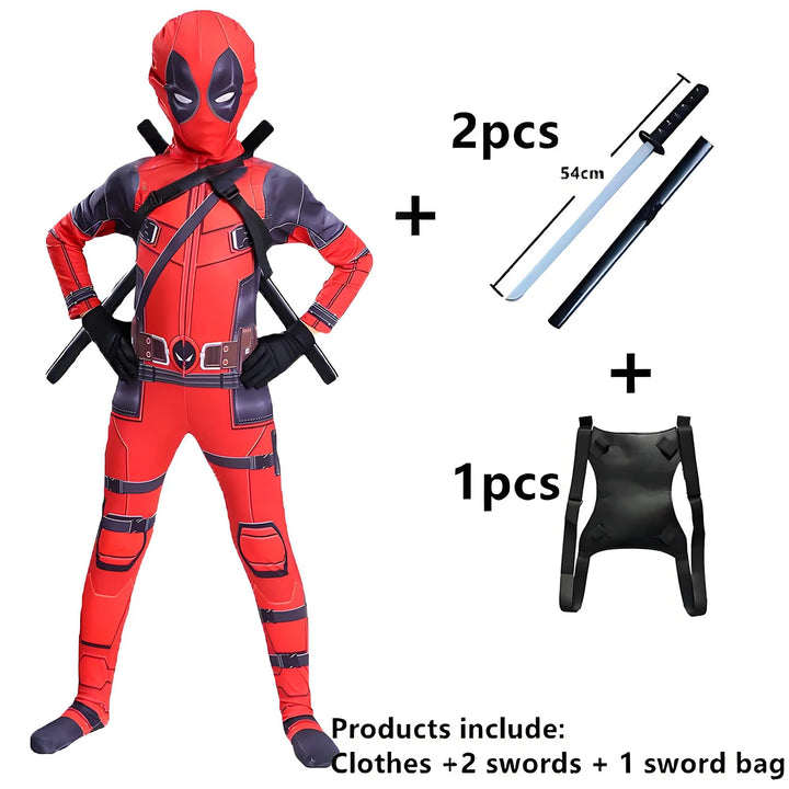 High Quality Deadpool Costume Halloween Cosplay Costume Deadpool Suit Jumpsuit deadpool Costume Carnival Festival Gift Sword Set
