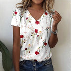 Vintage Floral 3D Print V‑Neck Tee – Oversized Harajuku Style-HighTouch
