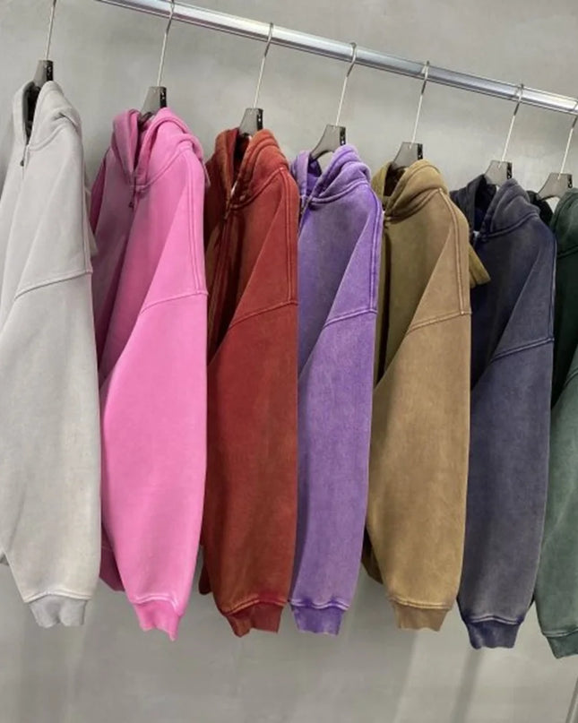 Luxury Batik‑Wash Full‑Zip Street Hoodie