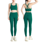 Summer New 2 Piece Yoga Clothes Women's Tracksuit Athletic Cross Back Nylon Yoga Top Women Sports Bra Leggings Pilates Fitness-HighTouch