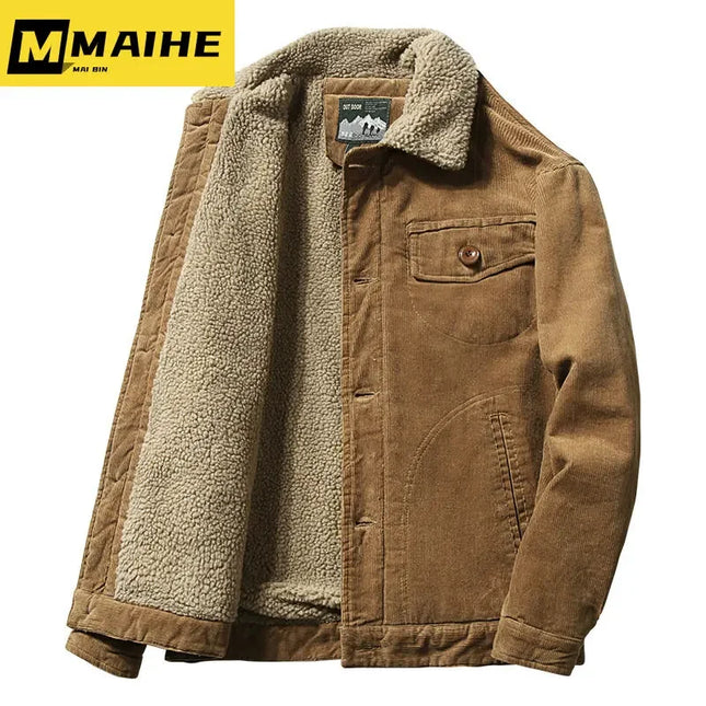 Plus Velvet Corduroy Parka Jacket Men