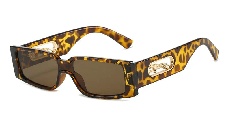 Small Retro Rectangular Leopard Print Sunglasses