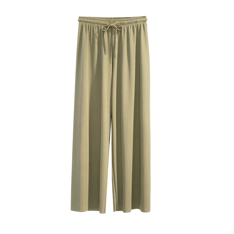 Summer Ice‑Silk Ankle‑Length Wide‑Leg Pants – Lightweight & Relaxed Fit-HighTouch