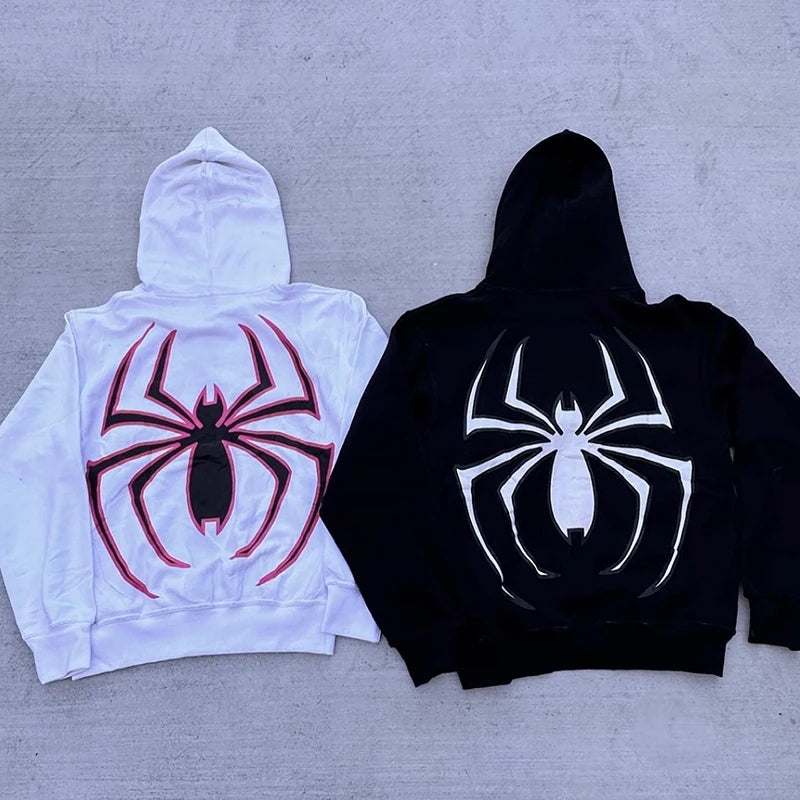 Y2K Spider Graphic Zip-Up Hoodie Unisex