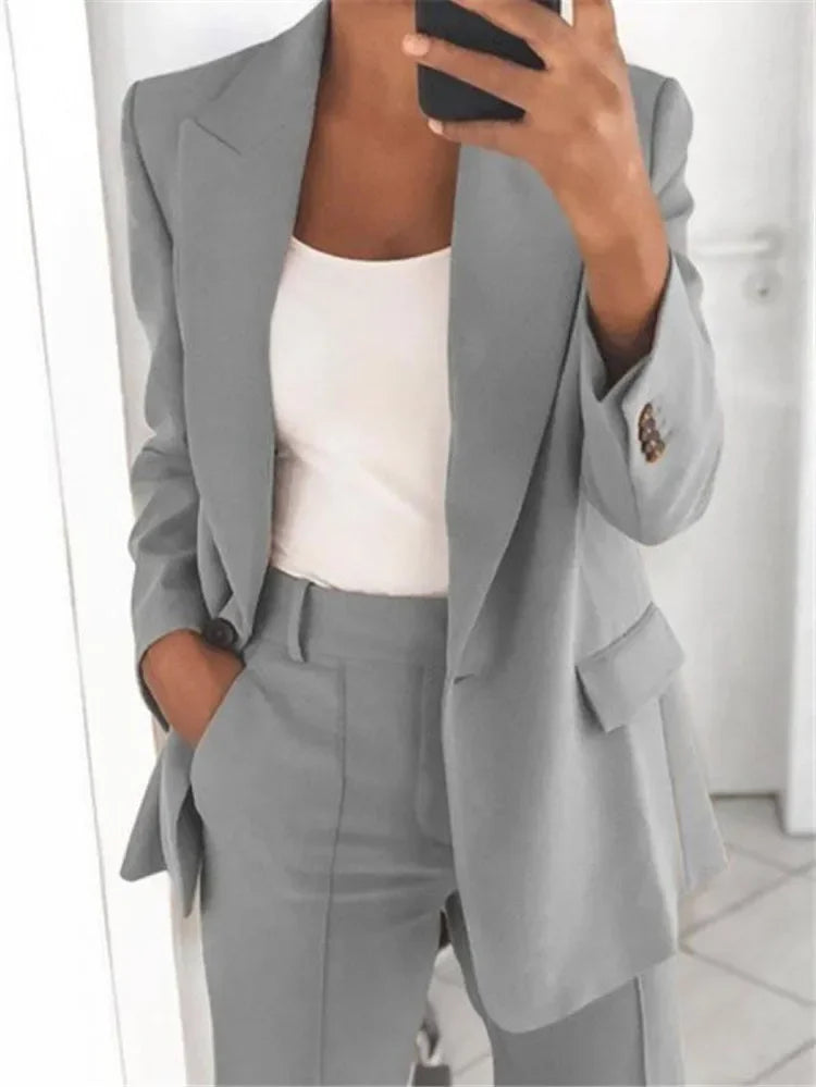 Plus-Size Women’s Casual Blazer S–5XL – Long Sleeve Solid Work Jacket-HighTouch
