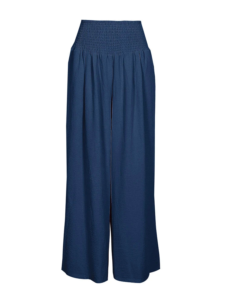 Plus-Size High-Waist Wide-Leg Cotton-Linen Pants – Retro Casual Elastic Trousers-HighTouch