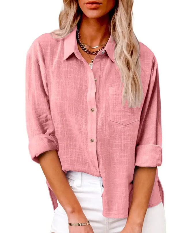 Women’s Long Sleeve Cotton-Linen Shirt