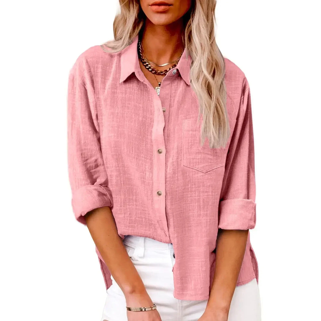 Women’s Long Sleeve Cotton-Linen Shirt-HighTouch